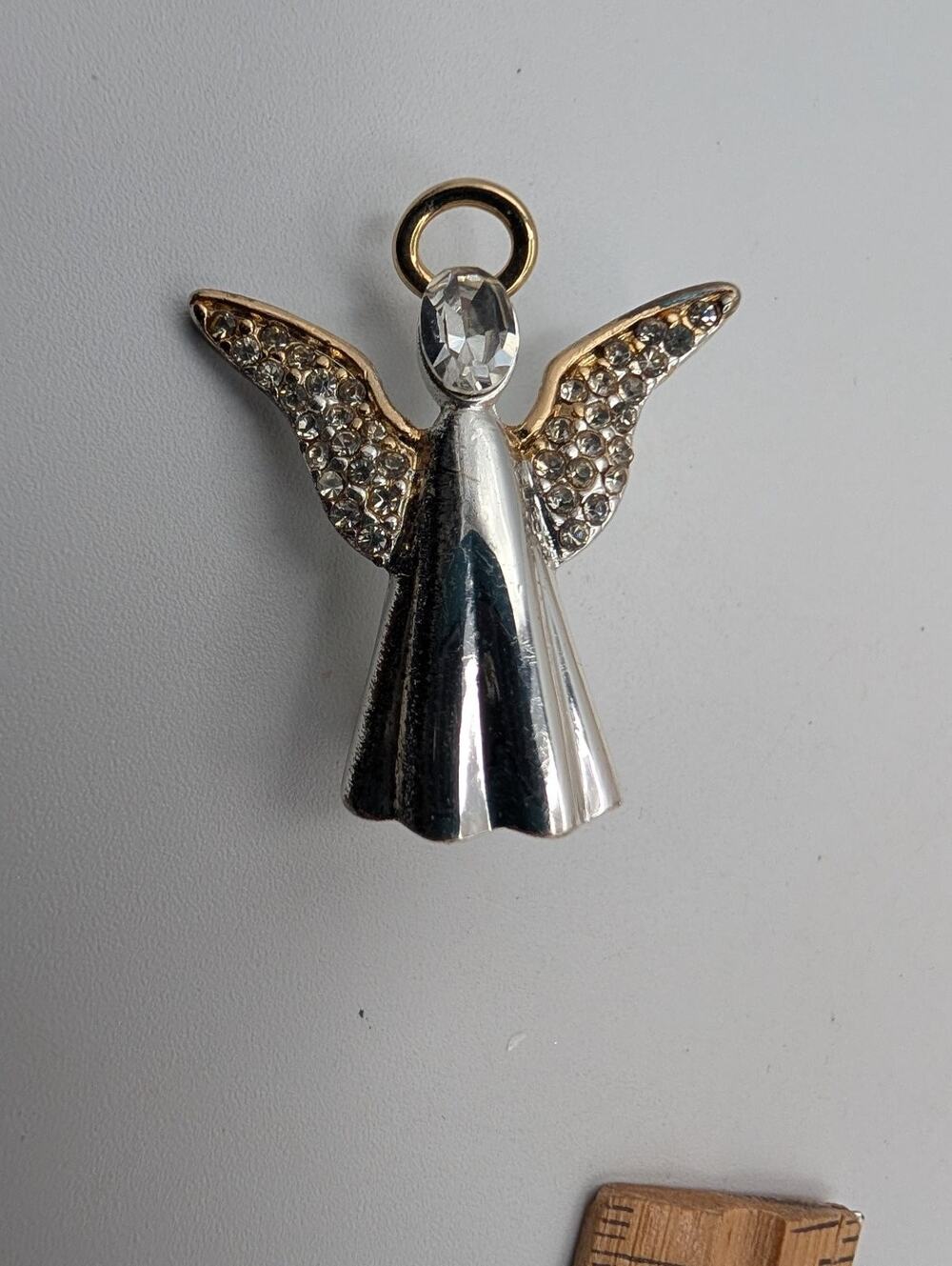 Monet Angel Brooch Pin Silver Gold Tone Clear Rhinestone Crystal Wings Halo